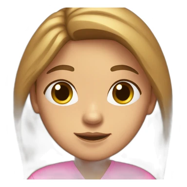 Tan this girl, a speech therapist, with light skin, Brown mild-long hair, Brown eye, a big stile, wearing a pink t-shirt and a medical coat sticker