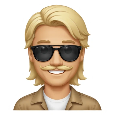 a blond guy mustache with medium long hair massive smile with black rayban sunglasses sticker