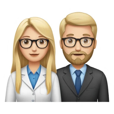 A group of 4 marketing team members. 2 women (1 with long blonde hair and 1 with brown hair with bangs) and 2 men (1 tall with glasses and beard and 1 normal height also with glasses and big smile) sticker