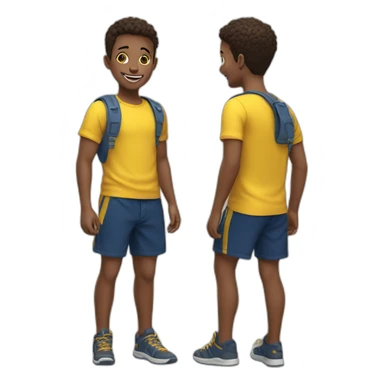 happy kid with yellow shirt and dark blue shorts sticker
