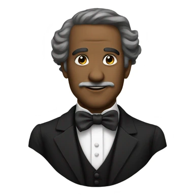 19th century writer in a black tuxedo with a bow tie sticker