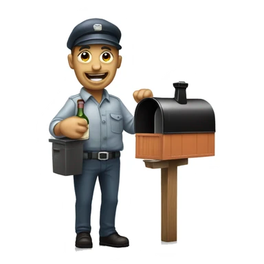 Drunken postman leaning against mailbox with wine decanter sticker