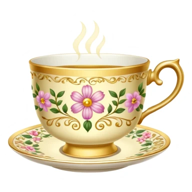 Golden teacup with floral pattern  sticker