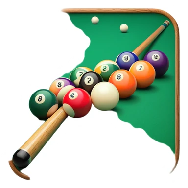 A close-up of a pool cue aimed at a set of colorful billiard balls resting on a green felt table. The focus is on the cue stick and the arrangement of balls, with subtle details of the game’s texture and atmosphere, emphasizing the precision and skill of billiards. sticker