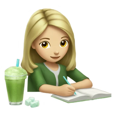 Girl studying and drinking ice matcha  sticker