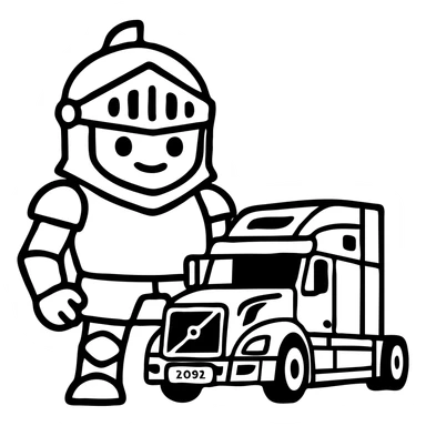 Transform Casper the friendly ghost into a medieval knight in armor, much larger than the white semi truck, cartoon style with transparent background. sticker