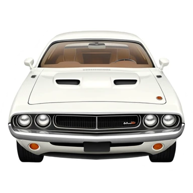 Accurate white 1971 Dodge Challenger, precise 30-degree three-quarter view, maintaining proper proportions and structure, detailed front grille and headlights, all-white exterior, iOS emoji style sticker