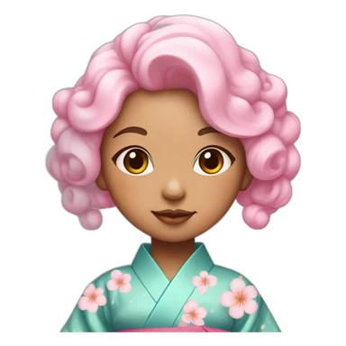 Cute girl in a kimono with cotton Candy colored hair sticker