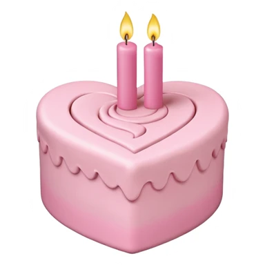 heart shaped birthday cake, pastel pink color, with one candle, cute design, smiling face sticker