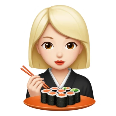 A girl eating a sushi cake sticker