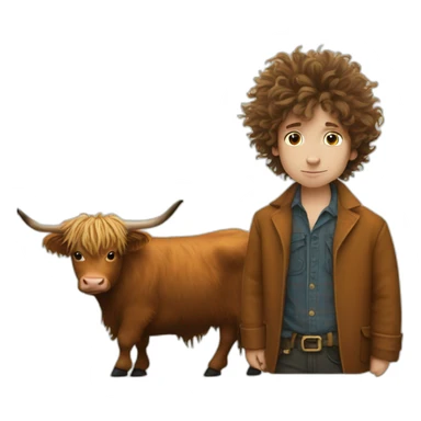 Young Bob dylan with highland cow sticker