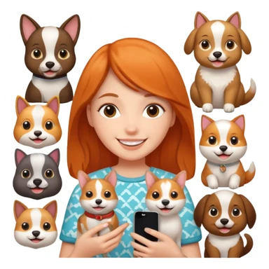 girl holding an iphone case with a pattern with pets faces  sticker