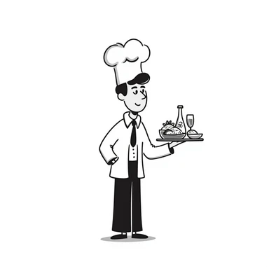 Chef in business attire with chef hat, confidently selling food products sticker