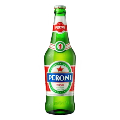 Glass bottle Peroni with red marketing tape sticker