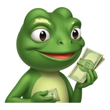 Pepe the frog sniffing a wad of money in his hand and smiling sticker