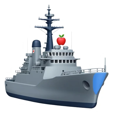 A flat 2D vector emoji of a grey Navy warship, Apple iOS emoji style, simple shapes, solid colors, minimal detail, no gradients, no 3D effects, white background. sticker