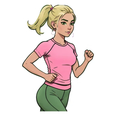 Blonde girl in Pink workout clothes walking sticker