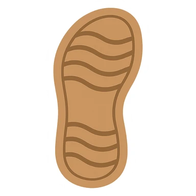 Create an Apple emoji style sandal sole with minimal detail, matching the angle of the reference image, viewed from the bottom, with a slightly lighter color tone. The style should replicate the clean, simple, and colorful look of Apple emojis. sticker