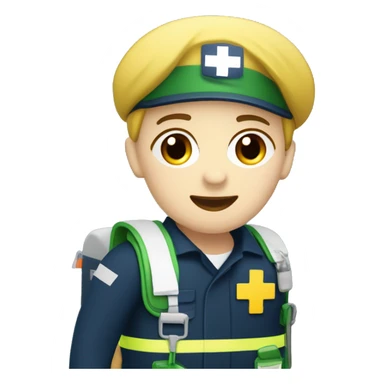 paramedic with a medic bag. White skin, navy uniform, with greenish/yellow medical bag, looks like a queensland ambulance service paramedic sticker