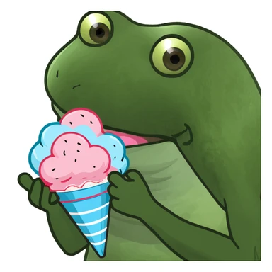bufo frog at an amusement park, eating cotton candy sticker