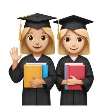 smiling kids holding books, standing in front of a university building, emoji style, referencing 'KIDZ BOP Kids' sticker