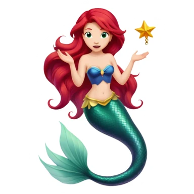 Disney Ariel mermaid singing, red hair flowing, green tail sticker