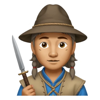 wolf face, mogolian ancient with small knife and hat sticker