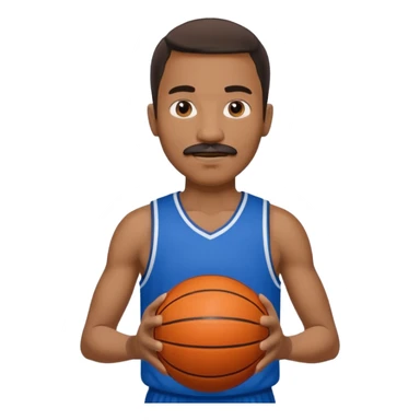 black man basketball player blue jersey with mustache holding basket ball sticker