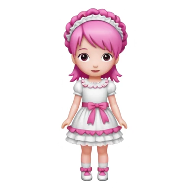 Isolated detaile illustration modern raspberry torte doll figurine full body with pink hair and a pink berry hairband standing sticker
