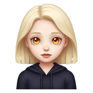 Stylized cult cartoon girl emoji, eerie-cute aesthetic, symmetrical design, subtle spooky vibe, glowing eyes, saying “AMILK”, bold graphic icon sticker