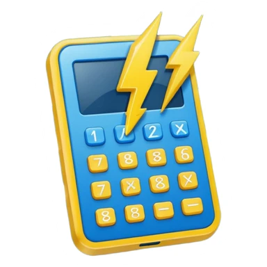 Create a simple emoji of an energy calculator: small calculator + lightning bolt icon. Flat design, bold outline, blue and yellow colors, clean, centered, emoji style. sticker