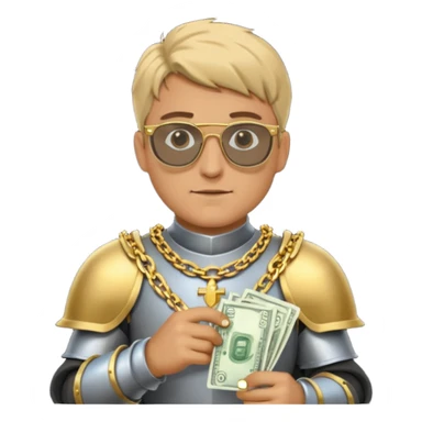 Knight with helmet gold chain dark glasses money sticker