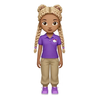 hello kitty wearing purple polo shirt and kyaki pants with long box braids baddie sticker