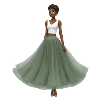 Long Sage Green tulle skirt, isolated sticker