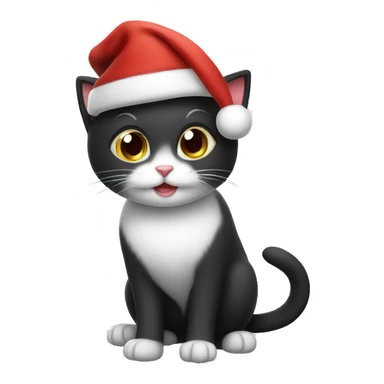 Cute black and white cat wearing a Santa hat sticker