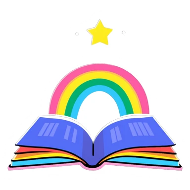 Rainbow colored book with twinkling sparkles around it sticker