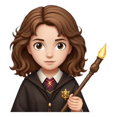 Hermione Granger with bushy hair and wand sticker