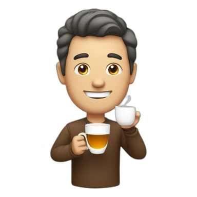 a man happy to drink a cup of tea sticker