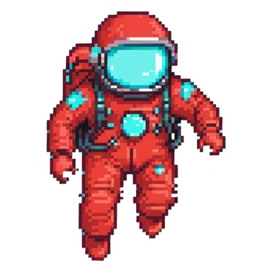 a man in a red spacesuit with a cyan visor, pixel art, floating in space sticker