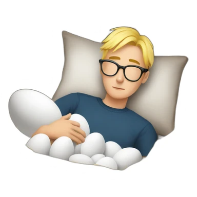 blonde guy with glasses sleeping in a bird nest with eggs sticker