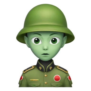 alien, wearing japan soldier custome, half body sticker