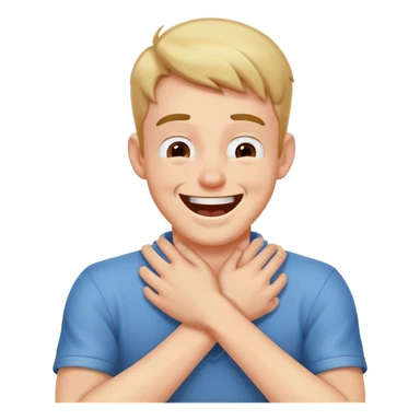 Guy choking himself with hands crossed in front of his neck while laughing sticker
