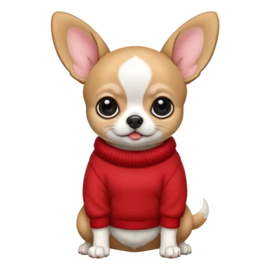 Full White and black Chihuahua - tiny, chubby and big ears. Full body with sweather sticker