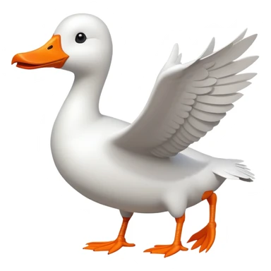 A commercial passenger airplane with a white goose head and orange beak replacing the cockpit sticker