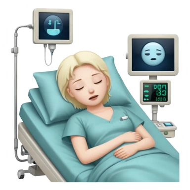 a PATIENT waking up before a surgery, with monitors and sleeping sticker