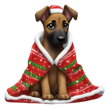 Belgian Malinois puppy wrapped in a christmas blanket  sticker