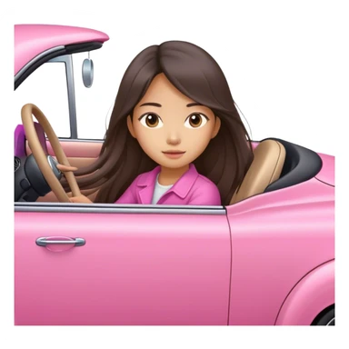 Long hair asian girl driving on her way in a pink car  sticker