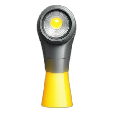flashlight turned on with a yellow cone of light sticker