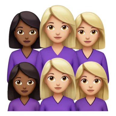 Group of reproductive age women 25-50 of all races with light, medium, dark and very dark skin tones. Blond, brown, black hair color with various purple blouses and shirtys. 10 per image sticker