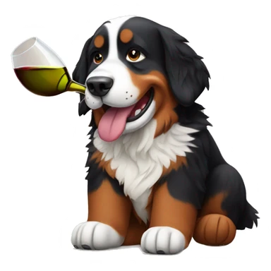 bernese mountain dog drinking wine sticker